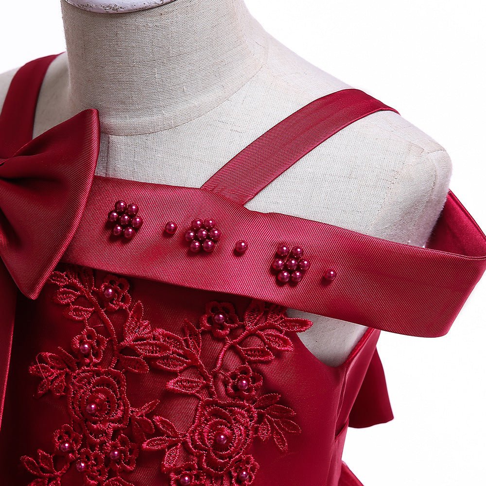 One Shoulder Strap Dress Girls Bow Princess Dress - PratSN