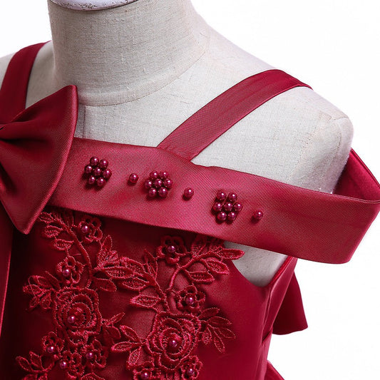 One Shoulder Strap Dress Girls Bow Princess Dress - PratSN