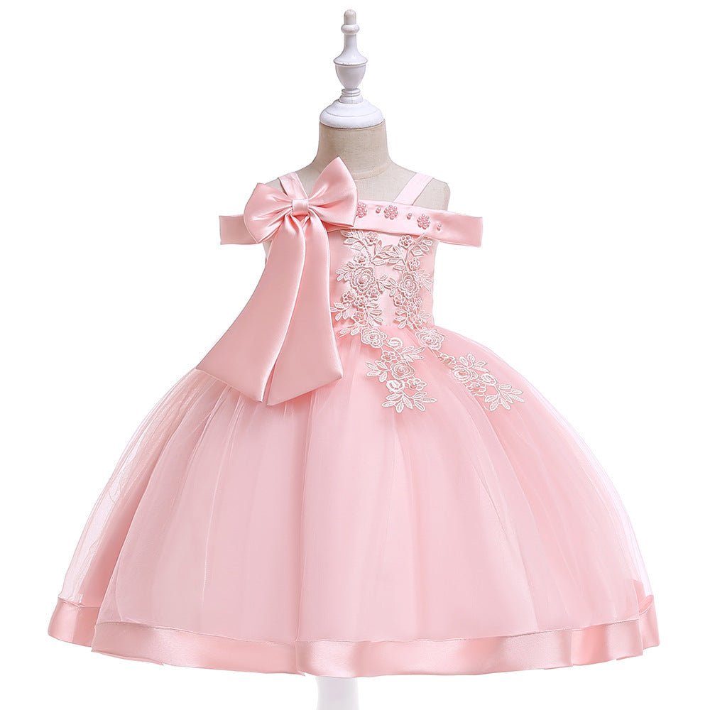 One Shoulder Strap Dress Girls Bow Princess Dress - PratSN