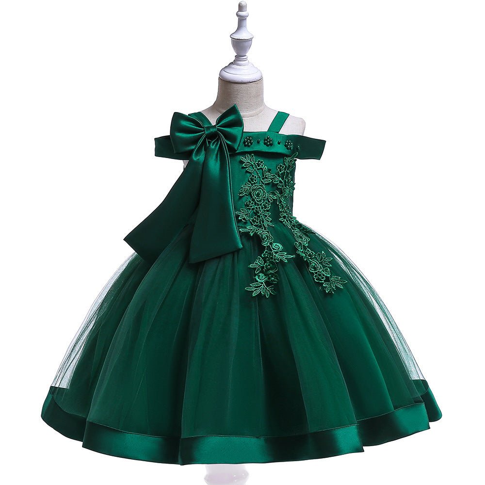 One Shoulder Strap Dress Girls Bow Princess Dress - PratSN