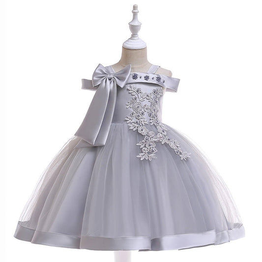 One Shoulder Strap Dress Girls Bow Princess Dress - PratSN