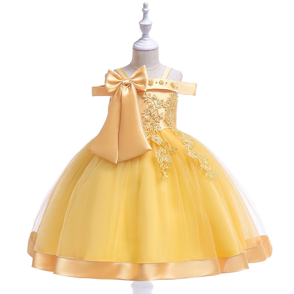 One Shoulder Strap Dress Girls Bow Princess Dress - PratSN