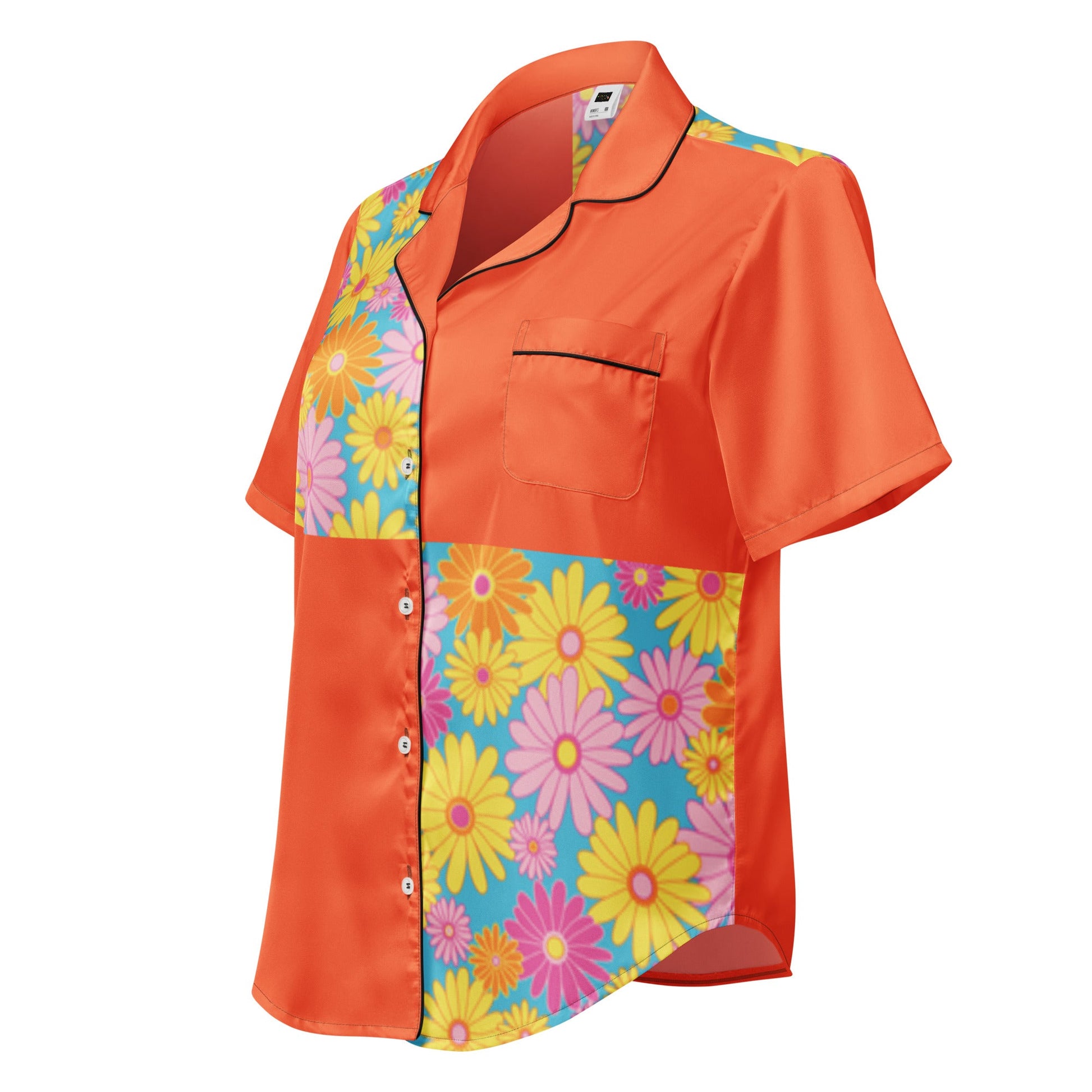 Orange floral All - over print women’s short sleeve pajama top - PratSN