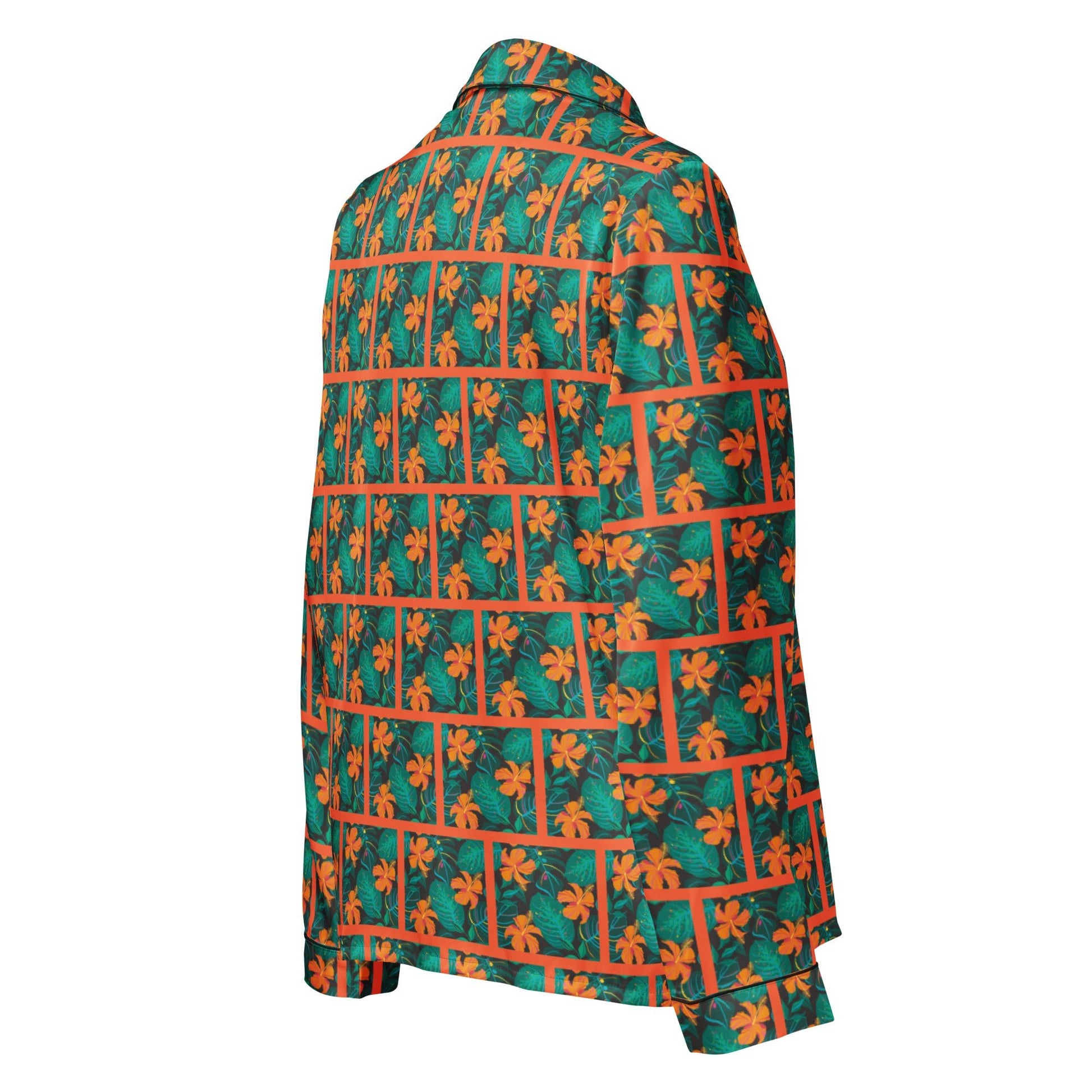 Orange Hibiscus print Women’s long sleeve pajama top - PratSN