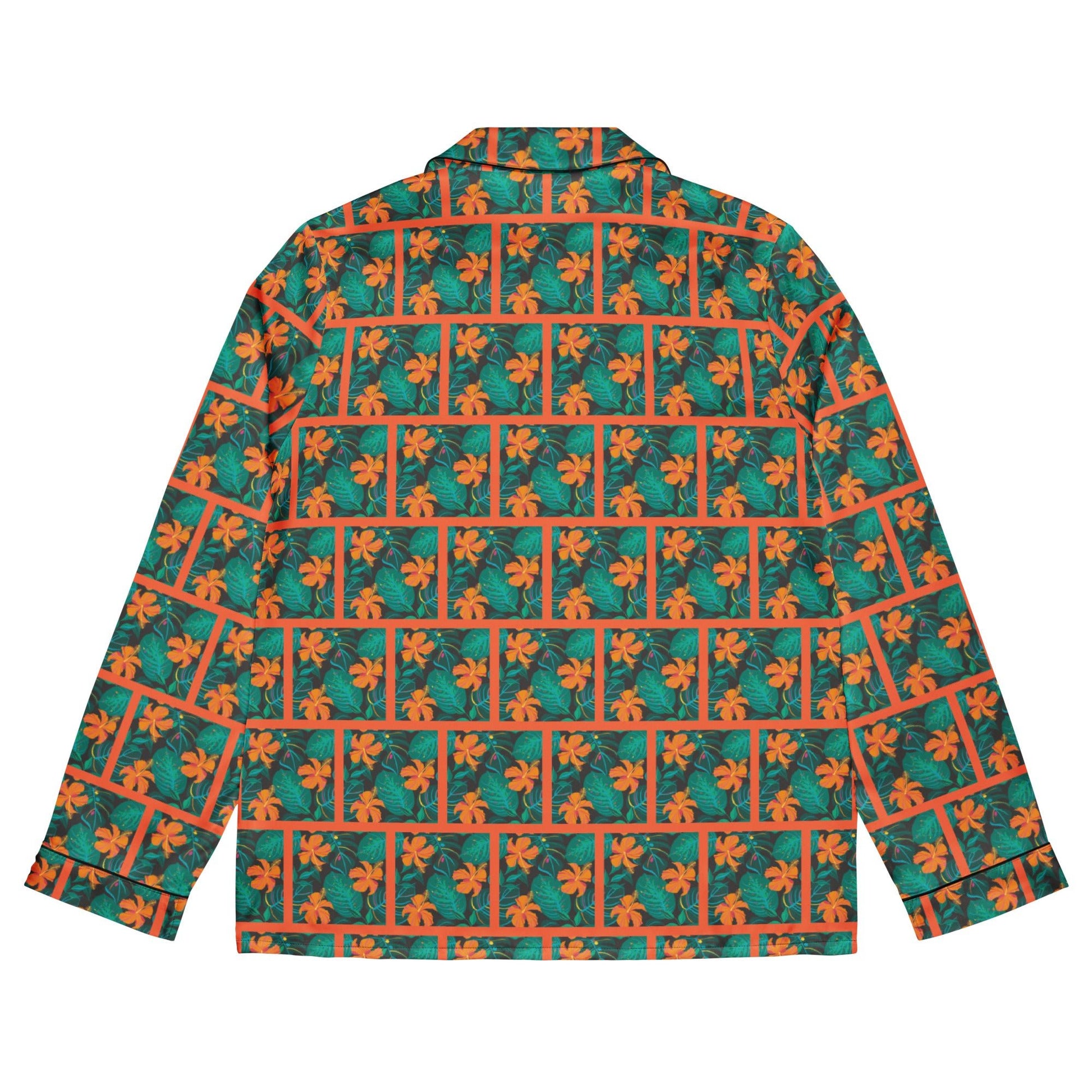 Orange Hibiscus print Women’s long sleeve pajama top - PratSN