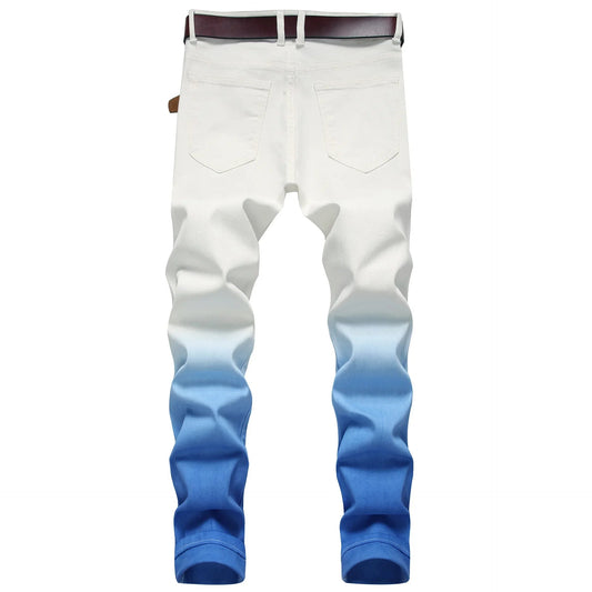 Original European And American Fast Selling High Street Streetwear Unique Fashionable Stretchable Slim Fit Jeans Blue Wash Denim - PratSN