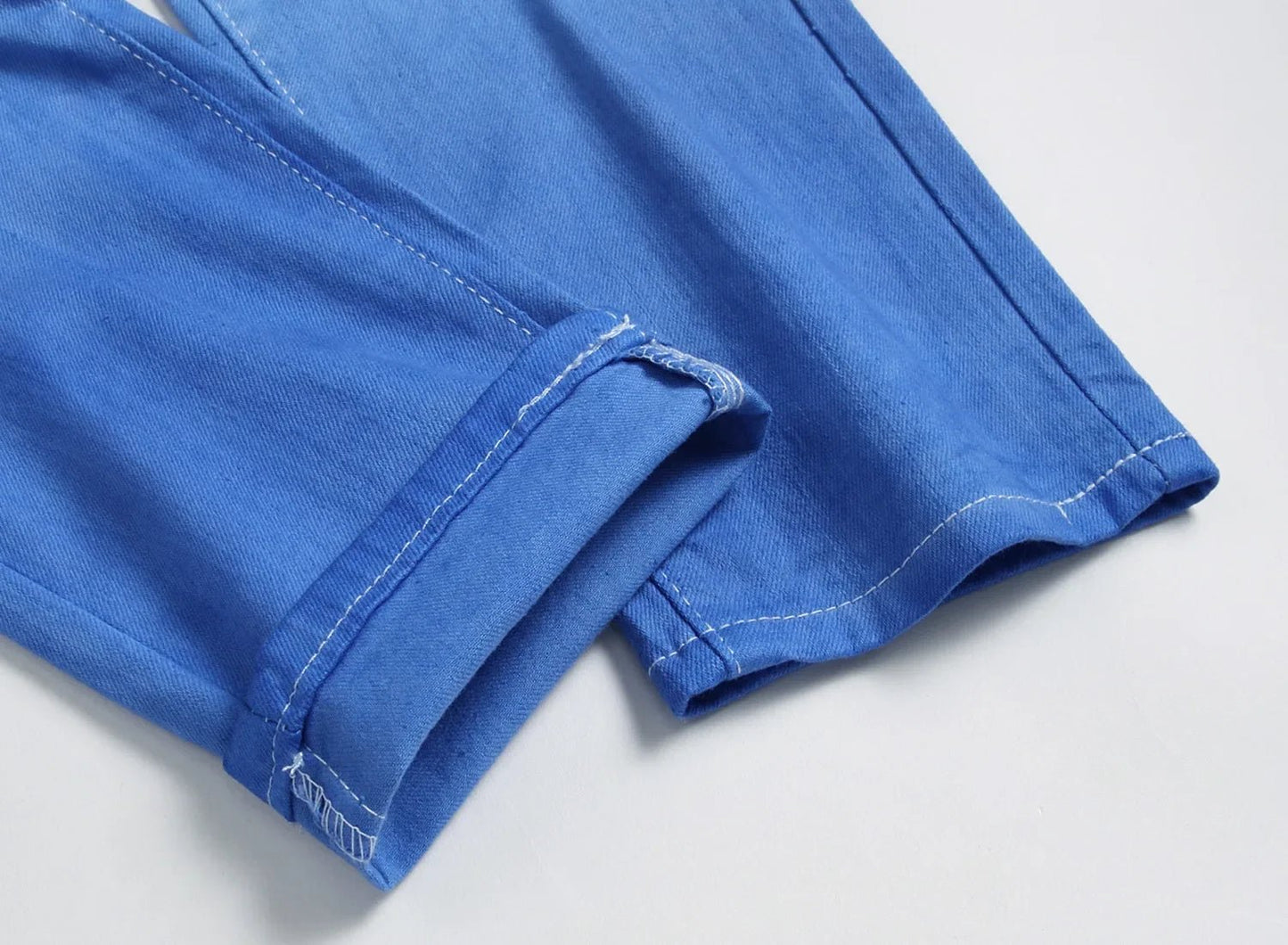 Original European And American Fast Selling High Street Streetwear Unique Fashionable Stretchable Slim Fit Jeans Blue Wash Denim - PratSN
