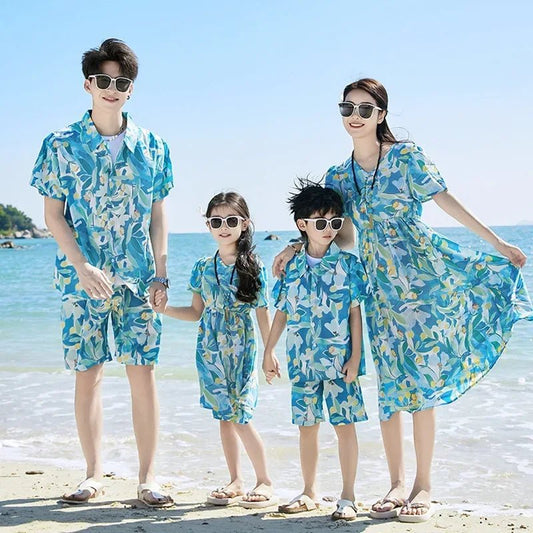 Parent - child Matching Beach Couple Daughter Same Dress Father Son Shirts SetClothes Summer Vacation Look Family Clothing Mother - PratSN