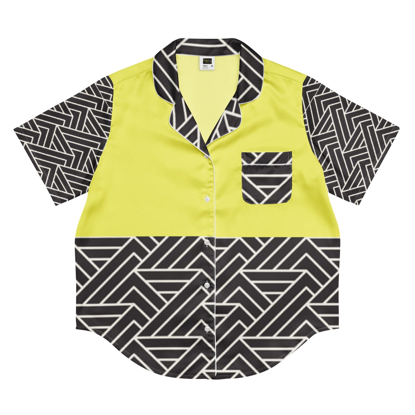 Paris daisy yellow and black color all - over print women’s short sleeve pajama top - PratSN