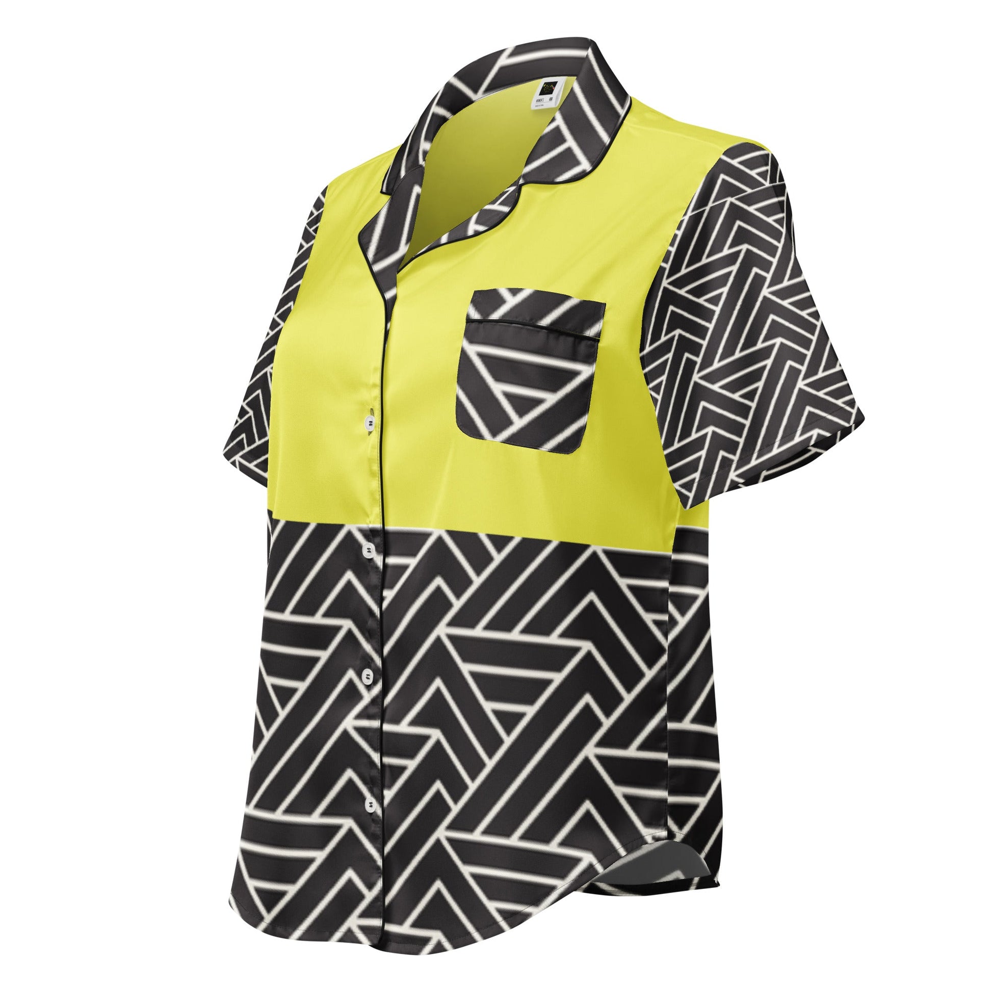 Paris daisy yellow and black color all - over print women’s short sleeve pajama top - PratSN