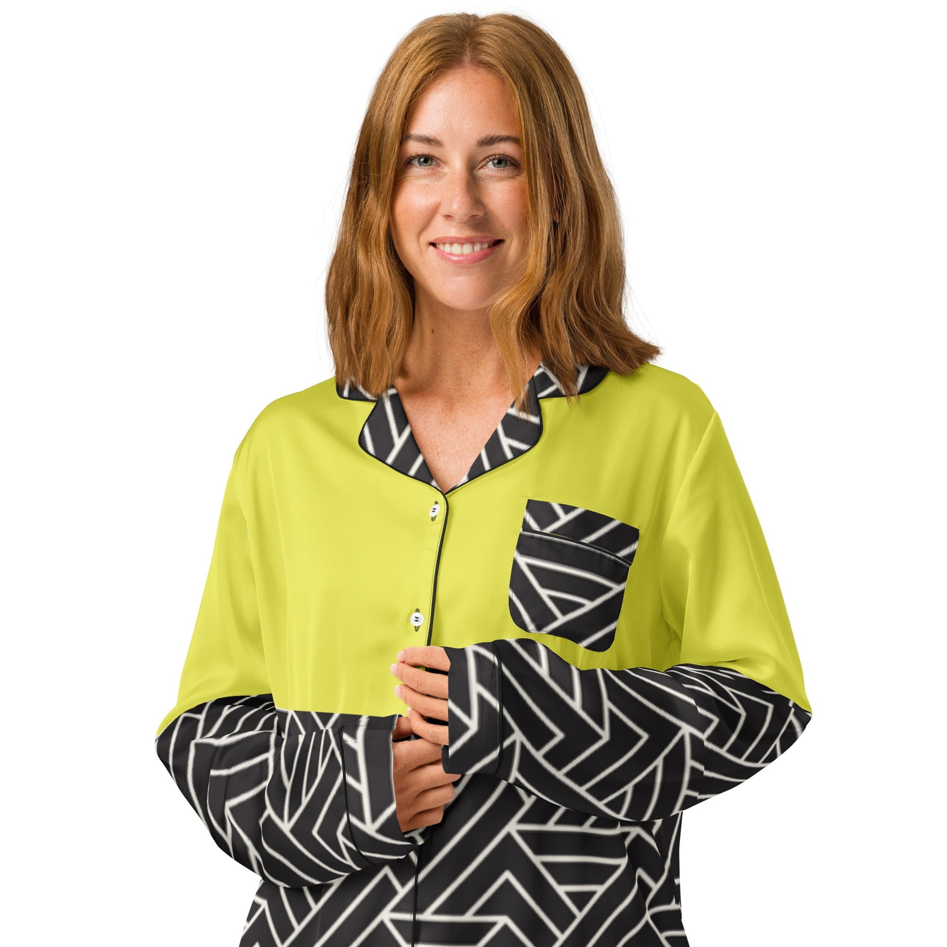 Paris daisy yellow and black color women’s long sleeve pajama top - PratSN