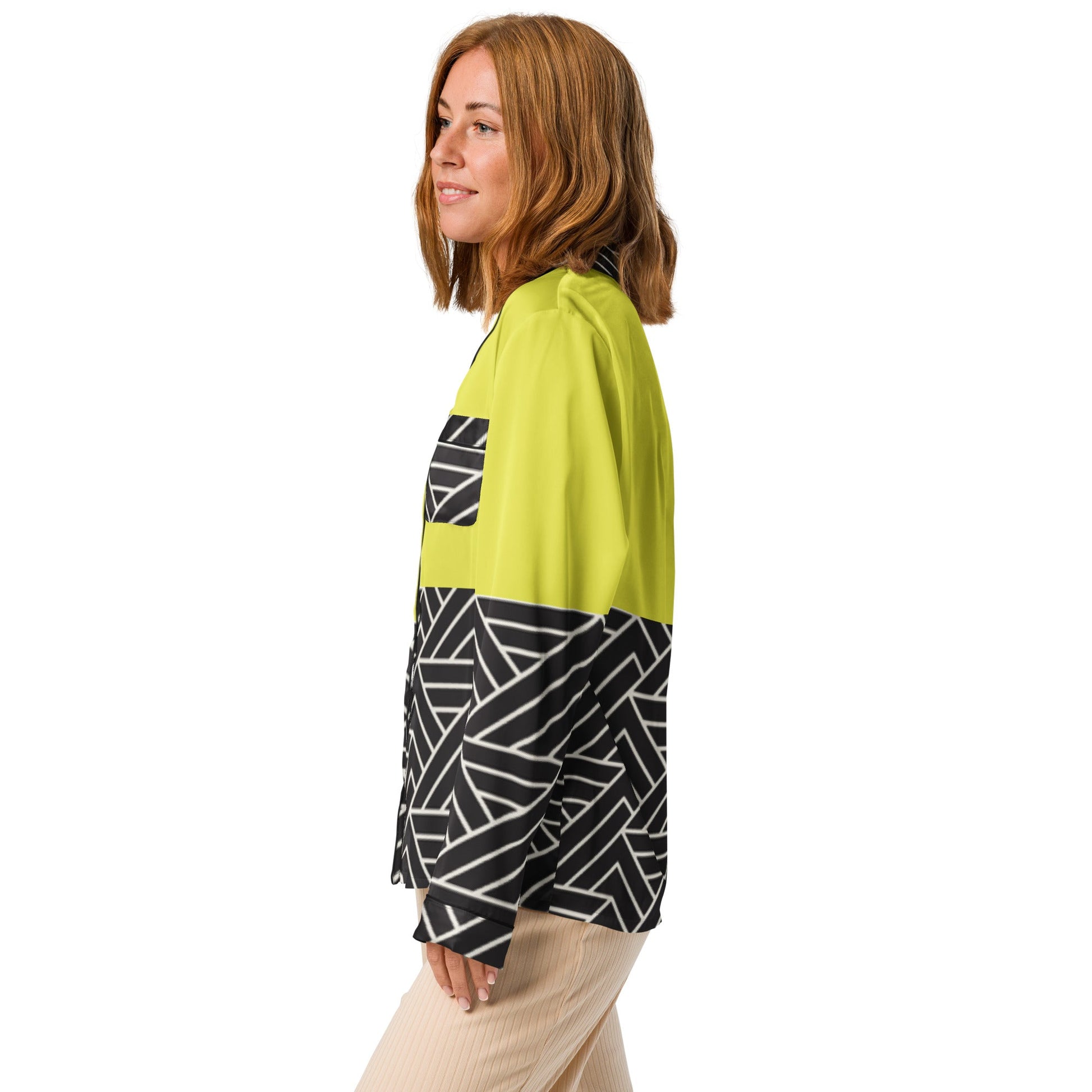 Paris daisy yellow and black color women’s long sleeve pajama top - PratSN