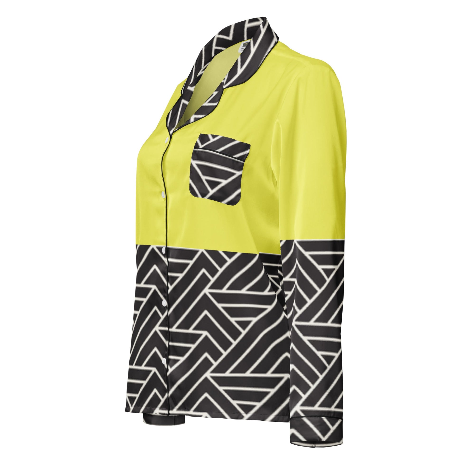 Paris daisy yellow and black color women’s long sleeve pajama top - PratSN