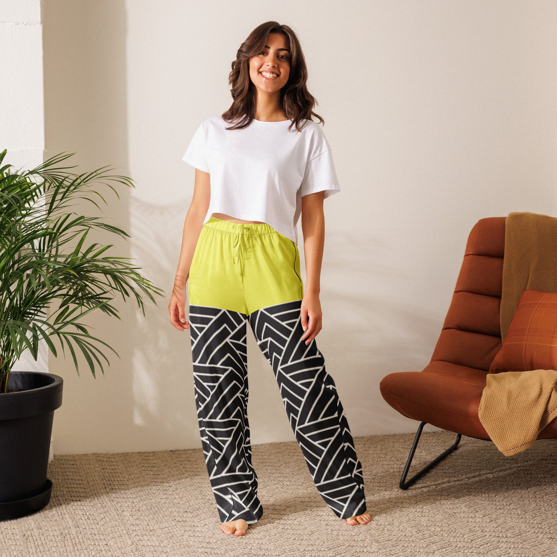 Paris daisy yellow and black color women’s pajama pants - PratSN