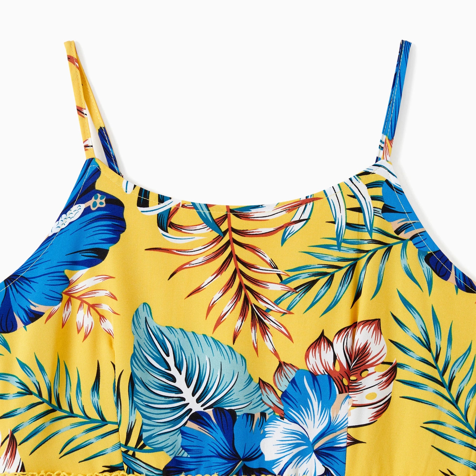 PatPat Family Matching Beach Shirt or Yellow Floral Lace Waist Shirred Back Strap Dress Sets - PratSN