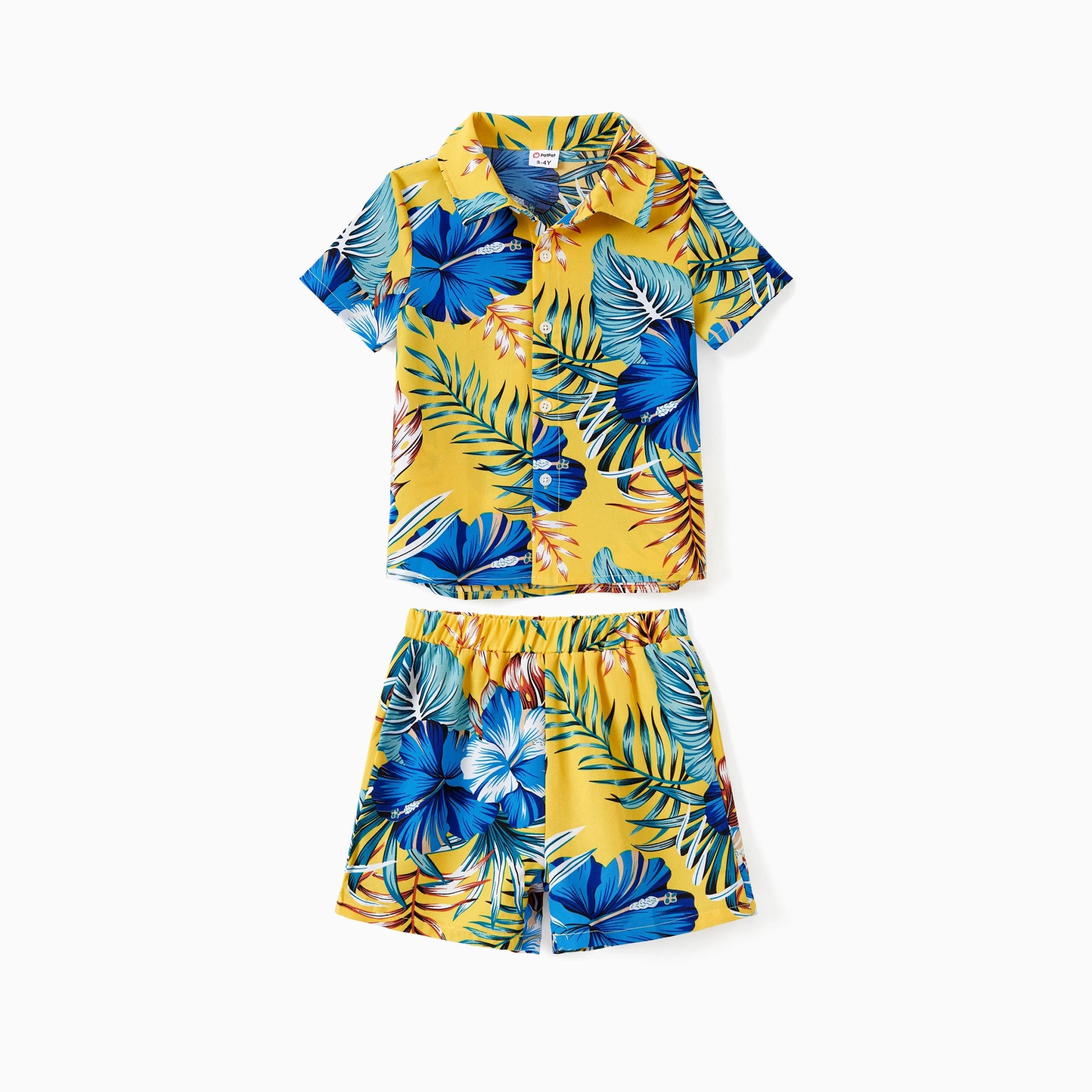 PatPat Family Matching Beach Shirt or Yellow Floral Lace Waist Shirred Back Strap Dress Sets - PratSN