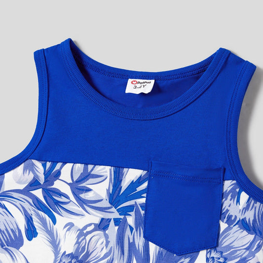 PatPat Family Matching Color Block Sleeveless Shirt and Floral Cami Button Hi - Low Dress Sets - PratSN