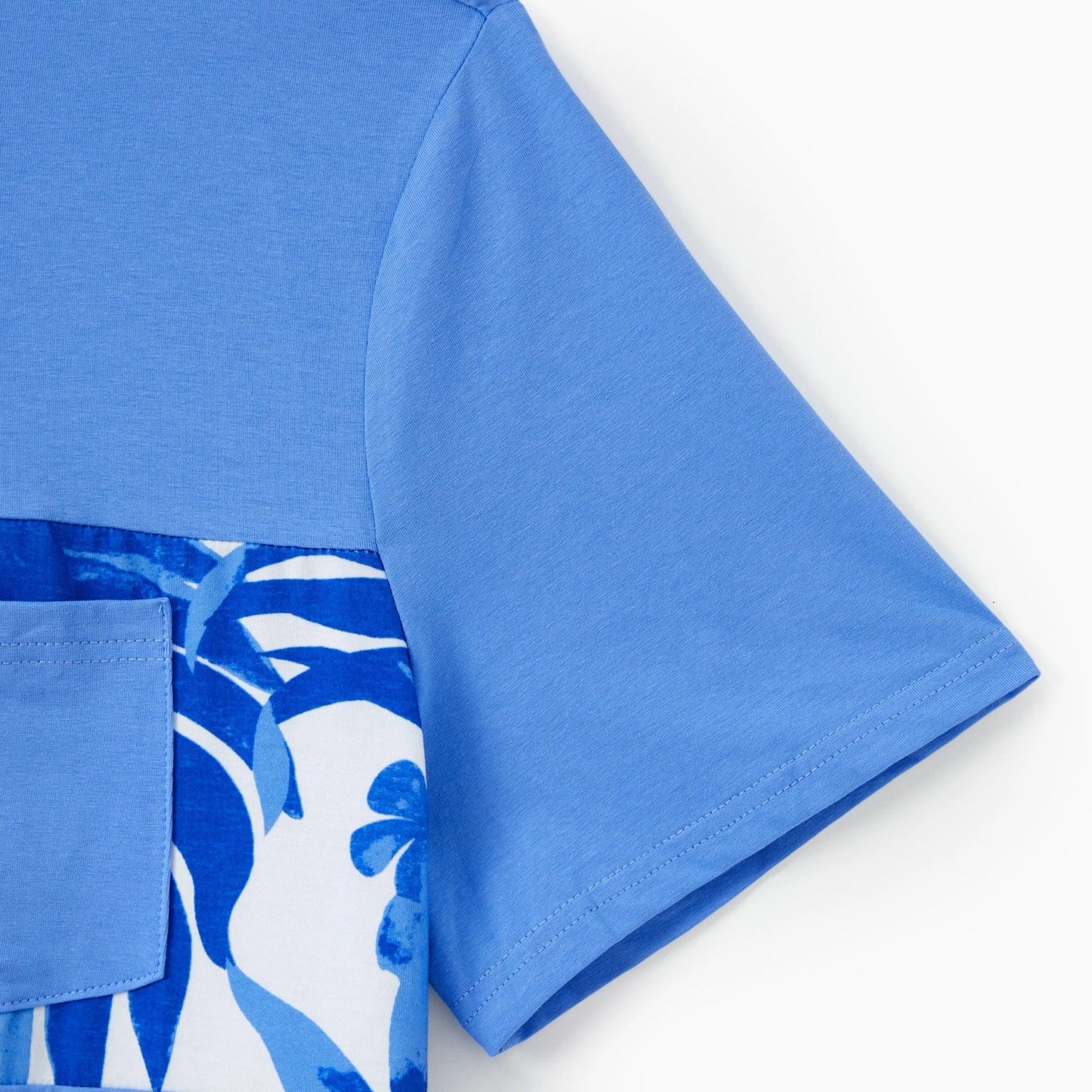 PatPat Family Matching Sets Blue Tropical Floral Panel Tee or Ruffle Neck Cross Back High - Low Strap Dress - PratSN