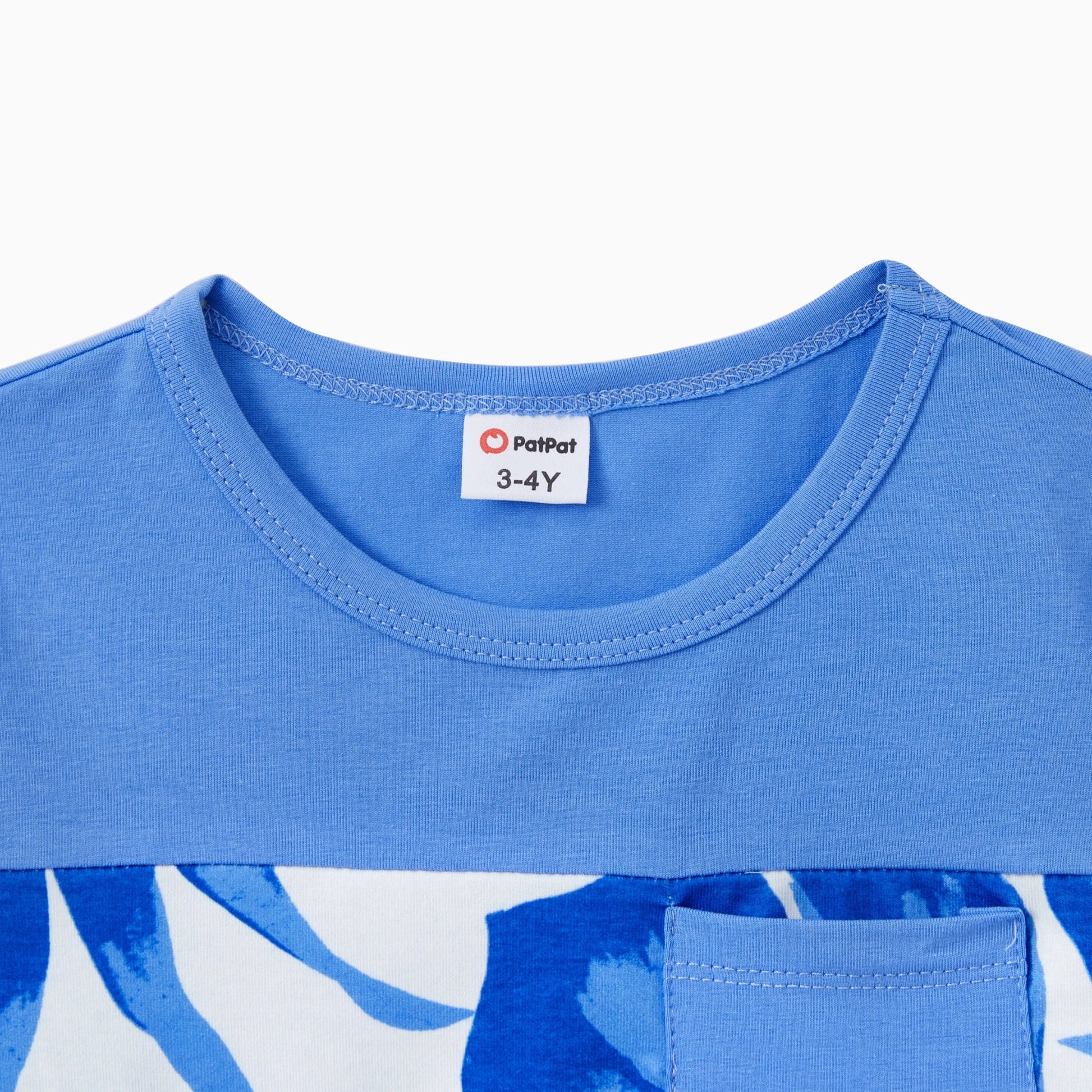PatPat Family Matching Sets Blue Tropical Floral Panel Tee or Ruffle Neck Cross Back High - Low Strap Dress - PratSN