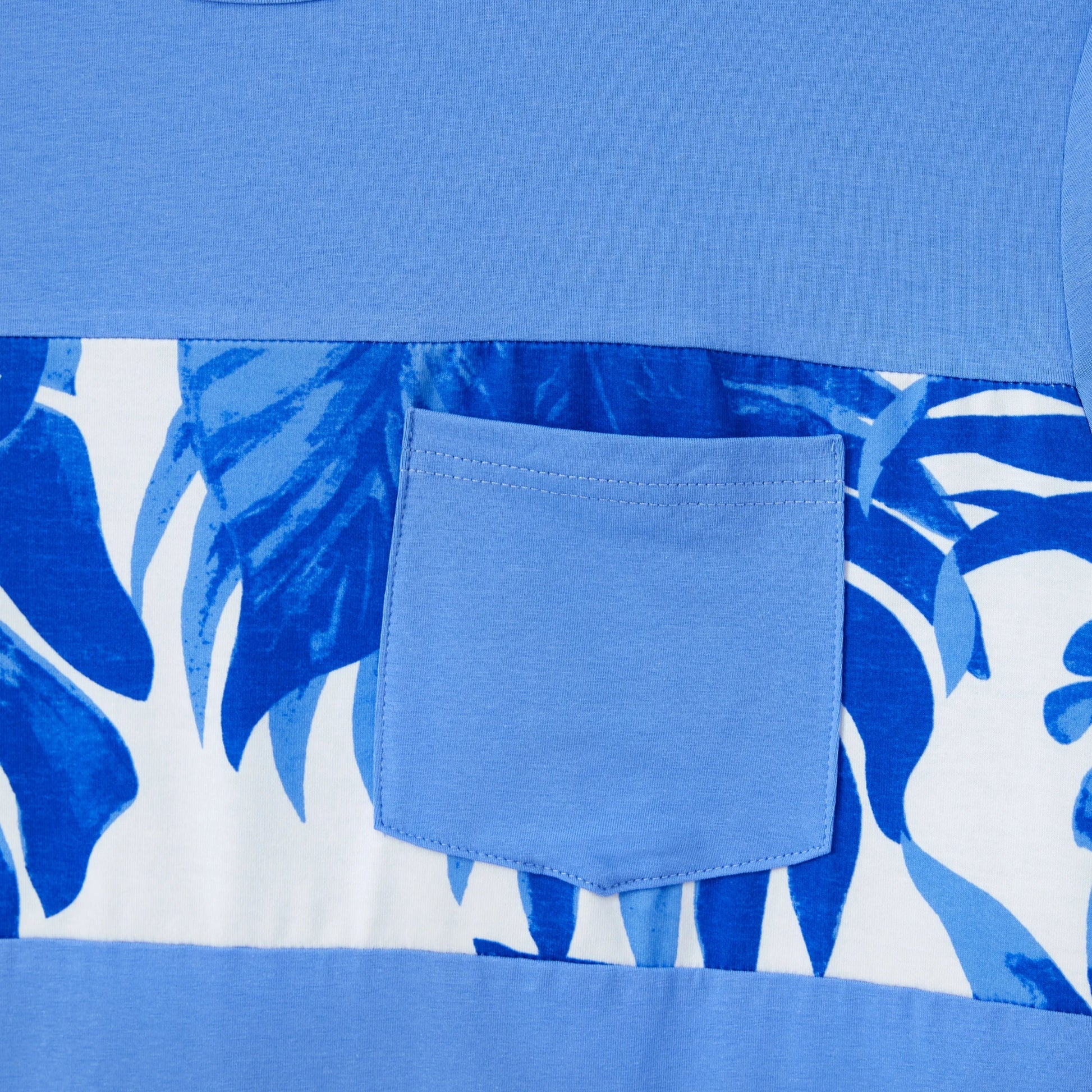 PatPat Family Matching Sets Blue Tropical Floral Panel Tee or Ruffle Neck Cross Back High - Low Strap Dress - PratSN