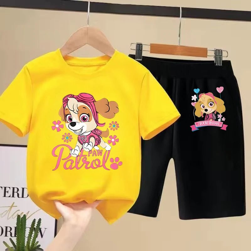 Paw Patrol Children's Sets Summer Printed Clothes Girls Kids Short Sleeve Tshirt and Shorts Suits Fashion Casual Tops Set - PratSN