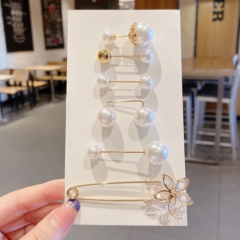 Pearl Brooch Pins Women Decorative Safety Pins Pant Clothing Shawl Clips Brooch Elegant Pearl Cardigan Collar Brooch Clips - PratSN