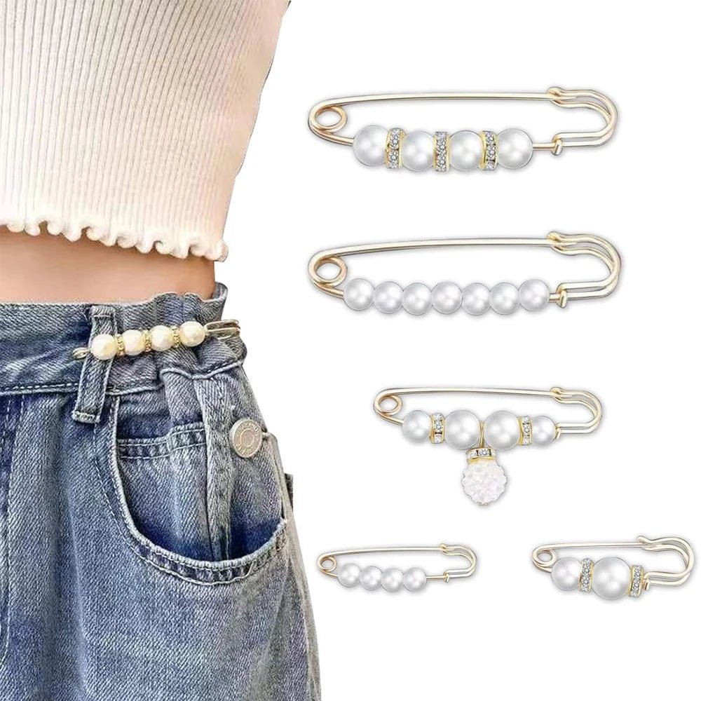 Pearl Brooch Pins Women Decorative Safety Pins Pant Clothing Shawl Clips Brooch Elegant Pearl Cardigan Collar Brooch Clips - PratSN