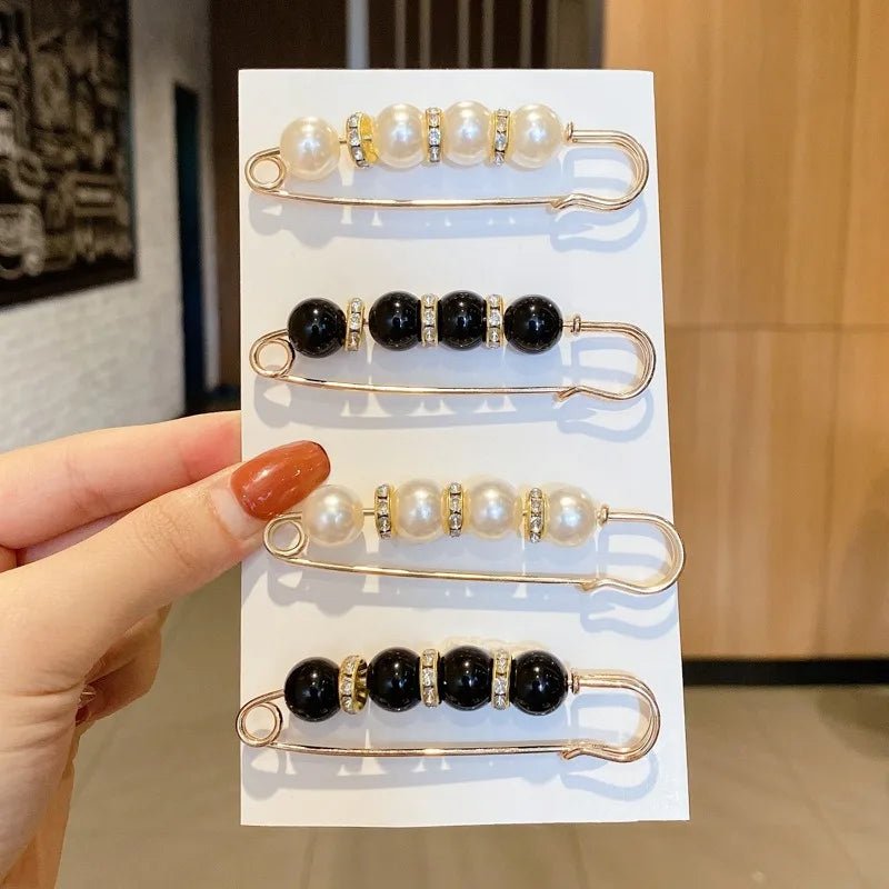 Pearl Brooch Pins Women Decorative Safety Pins Pant Clothing Shawl Clips Brooch Elegant Pearl Cardigan Collar Brooch Clips - PratSN