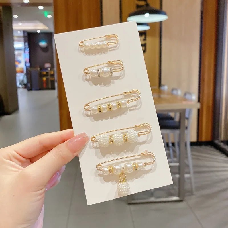 Pearl Brooch Pins Women Decorative Safety Pins Pant Clothing Shawl Clips Brooch Elegant Pearl Cardigan Collar Brooch Clips - PratSN