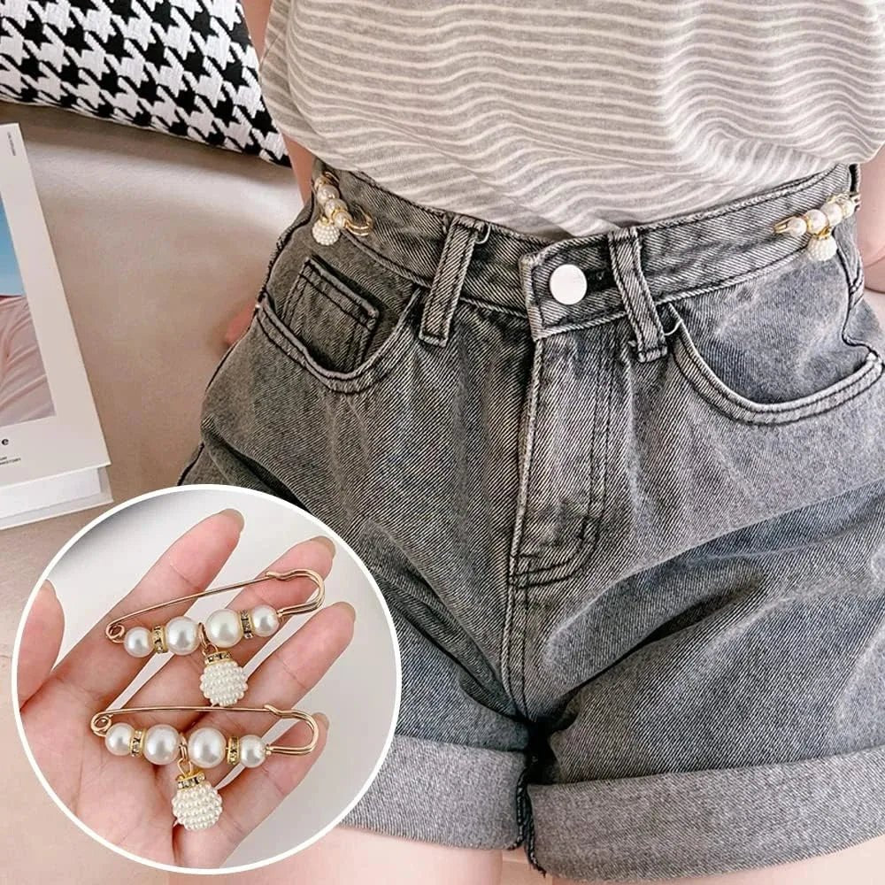Pearl Brooch Pins Women Decorative Safety Pins Pant Clothing Shawl Clips Brooch Elegant Pearl Cardigan Collar Brooch Clips - PratSN