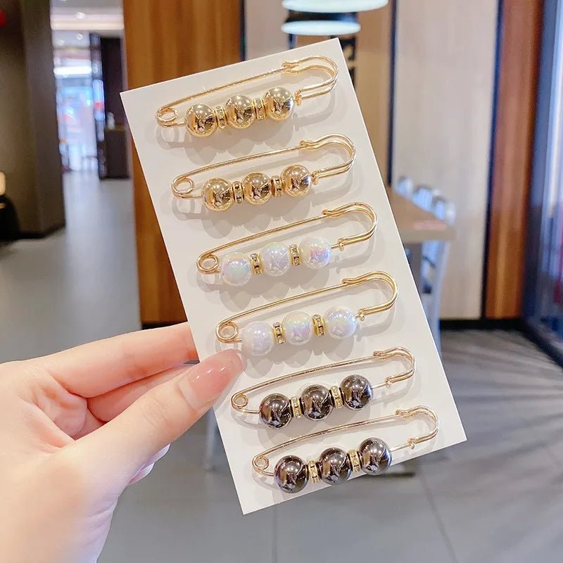 Pearl Brooch Pins Women Decorative Safety Pins Pant Clothing Shawl Clips Brooch Elegant Pearl Cardigan Collar Brooch Clips - PratSN