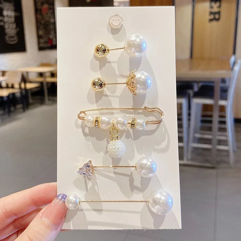 Pearl Brooch Pins Women Decorative Safety Pins Pant Clothing Shawl Clips Brooch Elegant Pearl Cardigan Collar Brooch Clips - PratSN