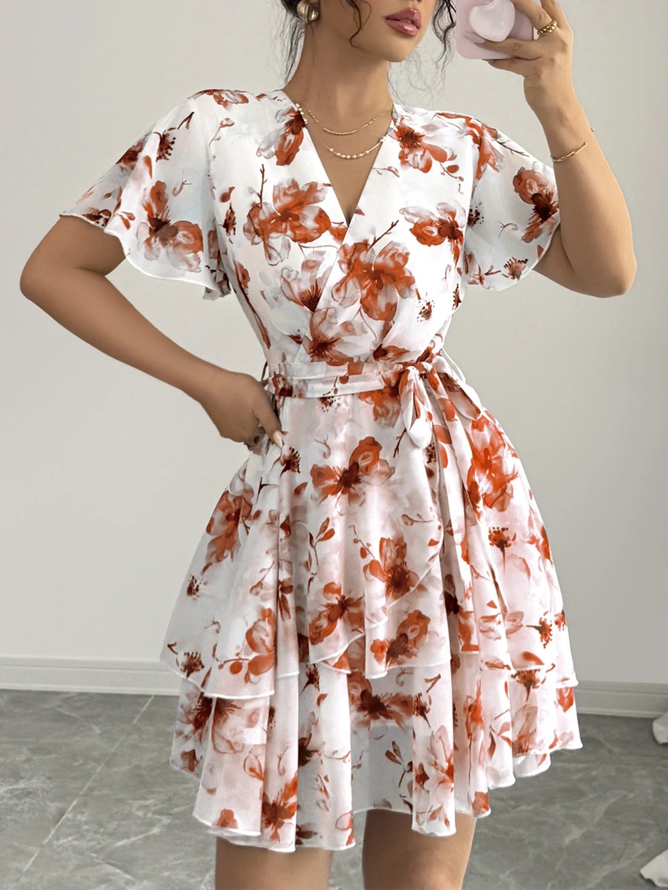 Phantasy Boho Floral Mini Dress Sexy Wrap V Neck Dress Short Sleeve Cake Skirt Elegant Party Beach Vocation Dresses 2025 Summer - PratSN