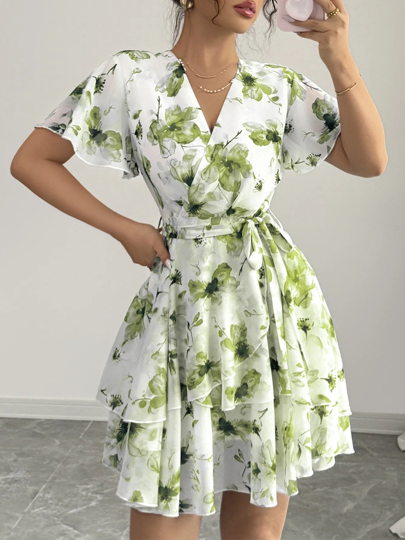 Phantasy Boho Floral Mini Dress Sexy Wrap V Neck Dress Short Sleeve Cake Skirt Elegant Party Beach Vocation Dresses 2025 Summer - PratSN