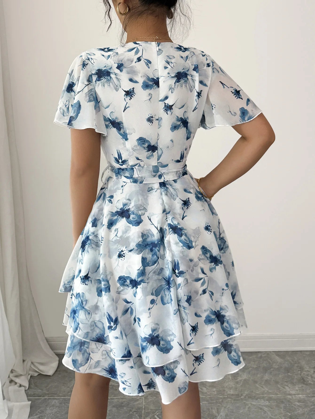 Phantasy Boho Floral Mini Dress Sexy Wrap V Neck Dress Short Sleeve Cake Skirt Elegant Party Beach Vocation Dresses 2025 Summer - PratSN