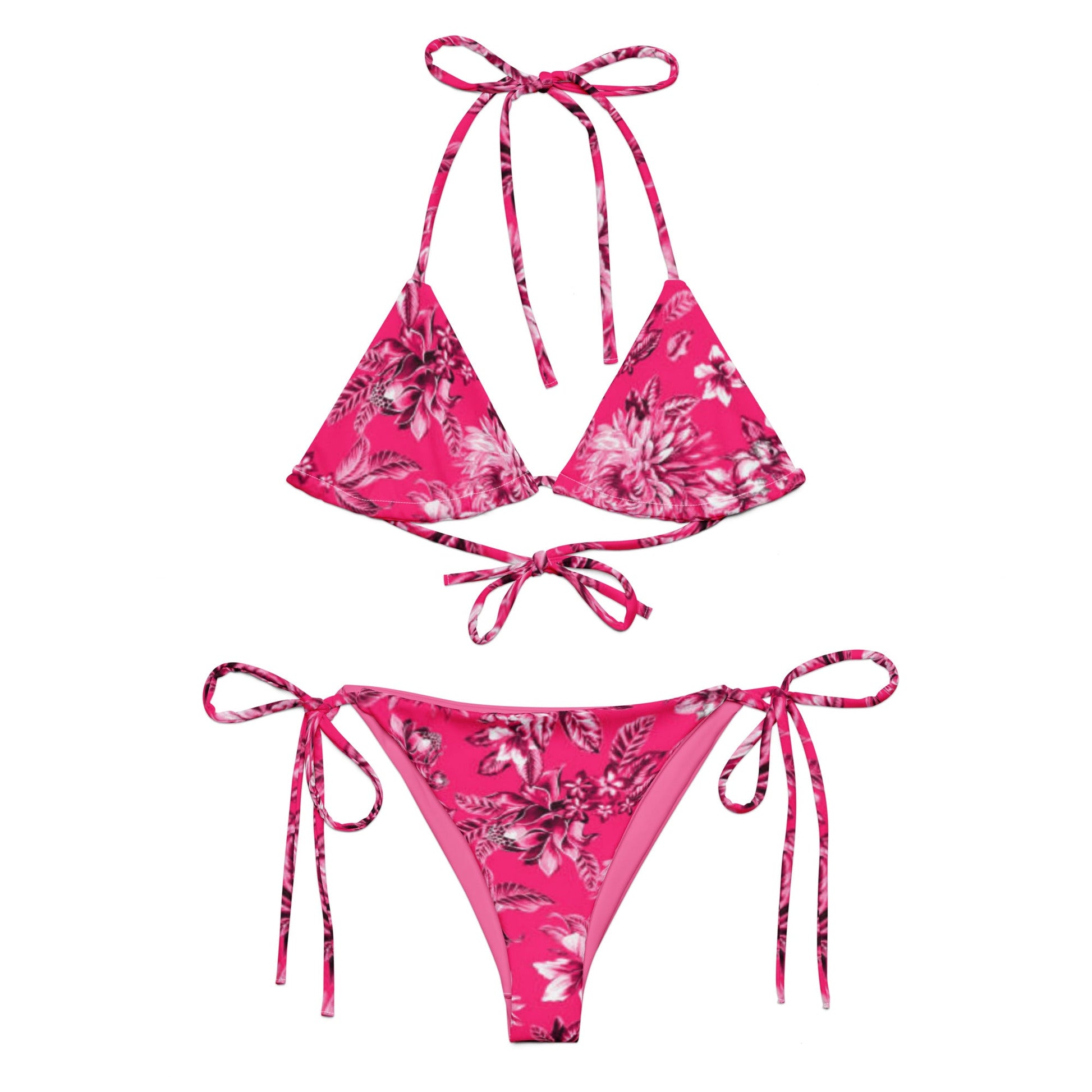 Pink Floral String bikini | Halter Bikini | String Bralett for Beach Babes - PratSN