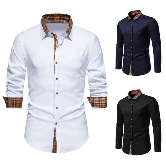 Plaid Contrast Stitching Men's Long Sleeve Shirt - PratSN