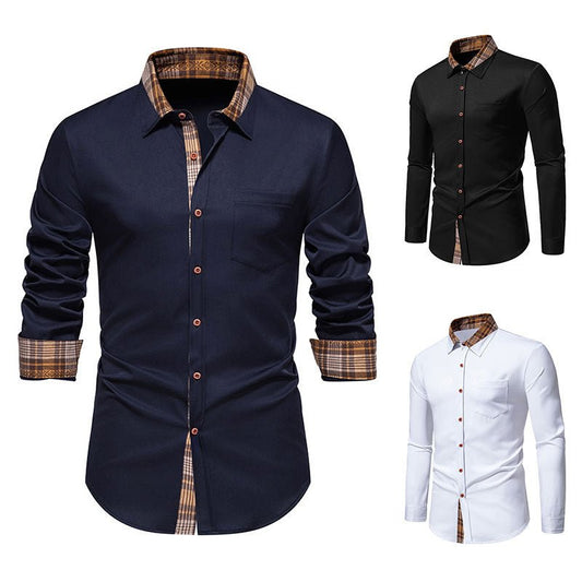 Plaid Contrast Stitching Men's Long Sleeve Shirt - PratSN