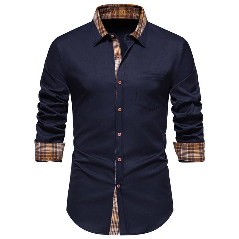 Plaid Contrast Stitching Men's Long Sleeve Shirt - PratSN