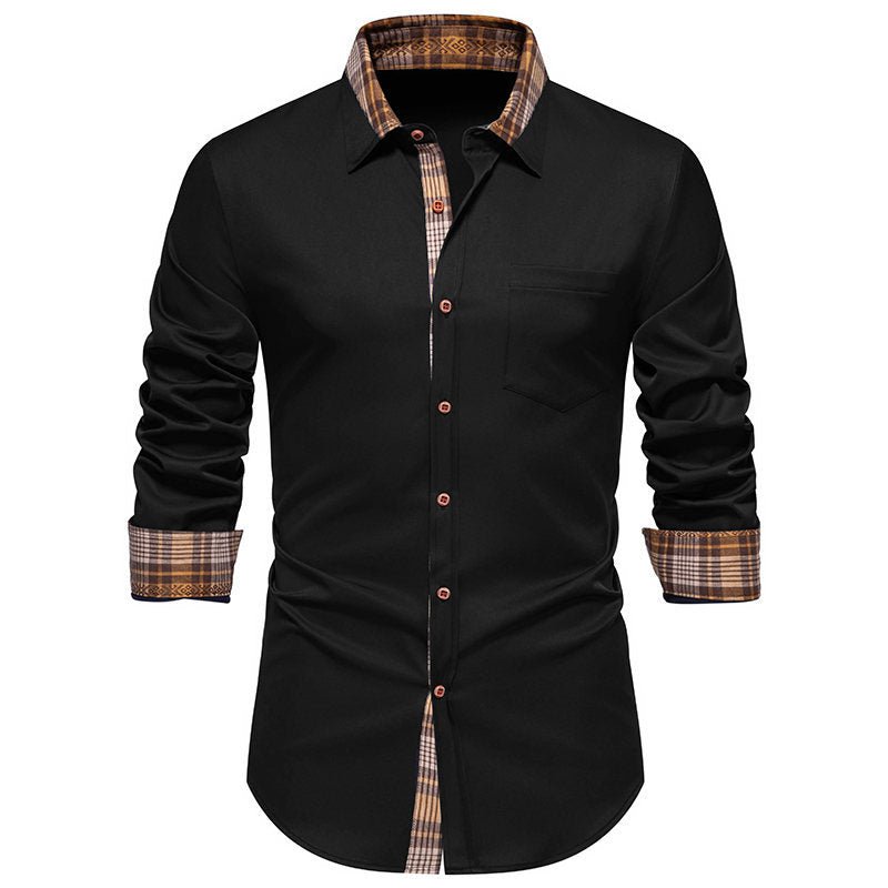 Plaid Contrast Stitching Men's Long Sleeve Shirt - PratSN