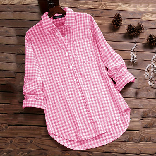 Plaid Long - sleeved Long - sleeved Long - sleeved Shirt With Buttons For Women - PratSN