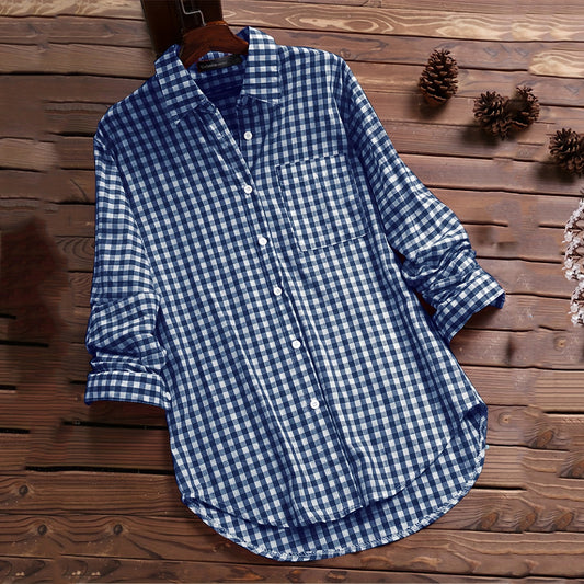 Plaid Long - sleeved Long - sleeved Long - sleeved Shirt With Buttons For Women - PratSN