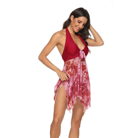Plus Size Bikini Split Swimsuit Dress Two Piece - PratSN