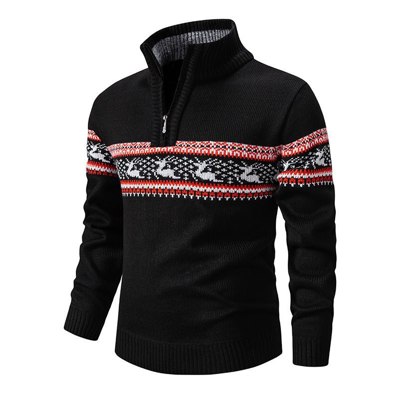 Plus Size Half - open Zipper Men's Autumn And Winter Loose Color Matching Knitwear - PratSN