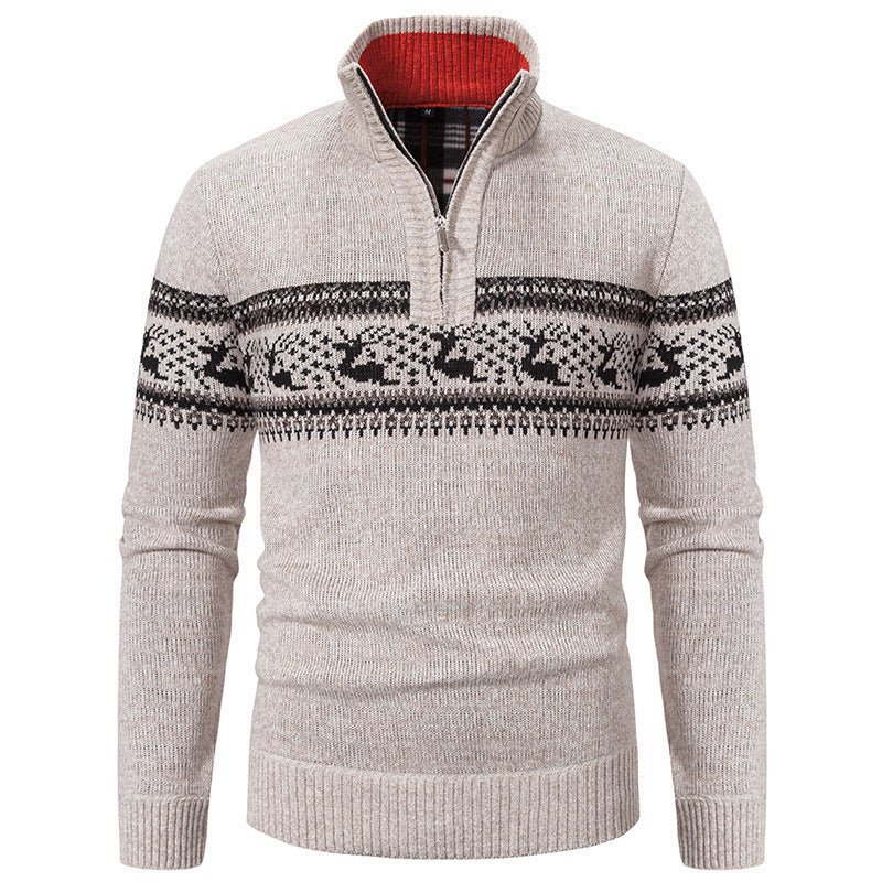 Plus Size Half - open Zipper Men's Autumn And Winter Loose Color Matching Knitwear - PratSN