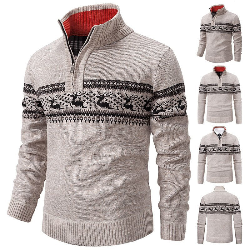 Plus Size Half - open Zipper Men's Autumn And Winter Loose Color Matching Knitwear - PratSN