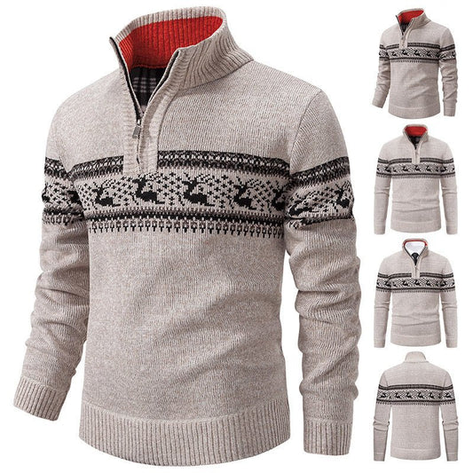 Plus Size Half - open Zipper Men's Autumn And Winter Loose Color Matching Knitwear - PratSN