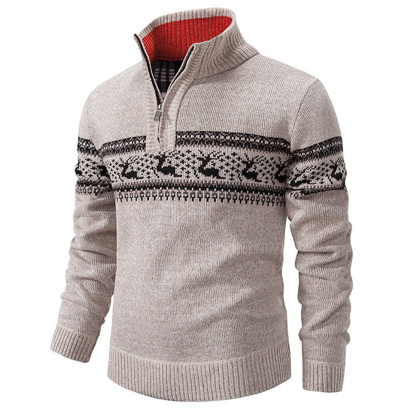 Plus Size Half - open Zipper Men's Autumn And Winter Loose Color Matching Knitwear - PratSN