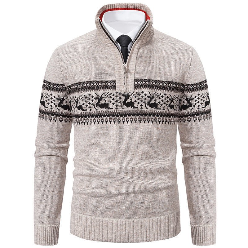Plus Size Half - open Zipper Men's Autumn And Winter Loose Color Matching Knitwear - PratSN