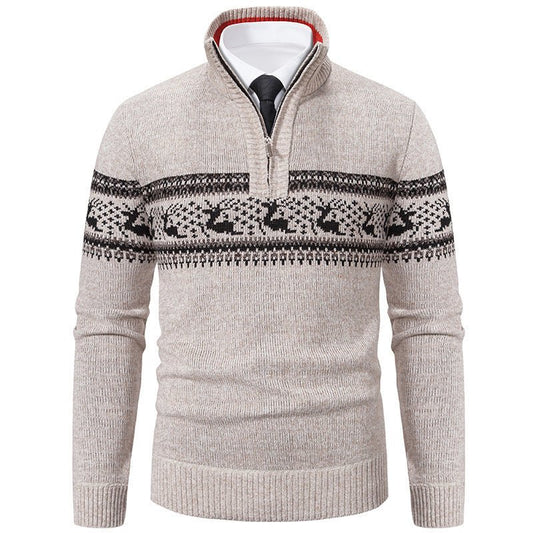 Plus Size Half - open Zipper Men's Autumn And Winter Loose Color Matching Knitwear - PratSN